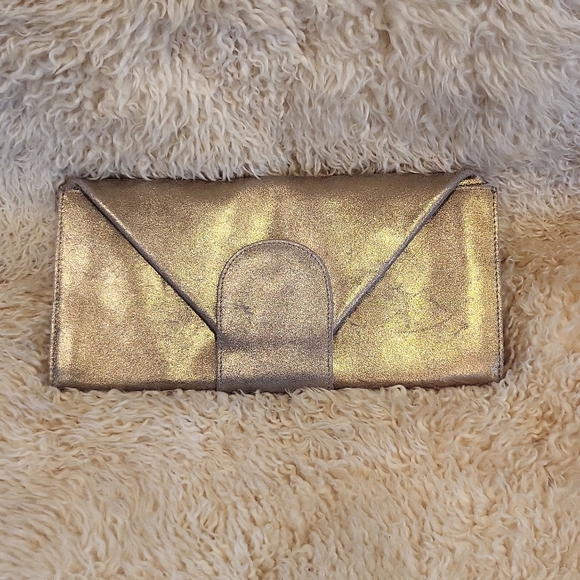 TANO Leather Envelope Clutch Purse, Metallic Gold - Picture 1 of 10